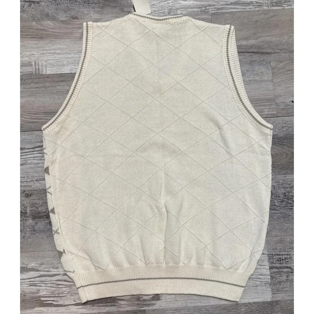 Vtg Amana Cotton Sweater Vest XL Preppy Academia Retro Neutral Knit Grandpa USA